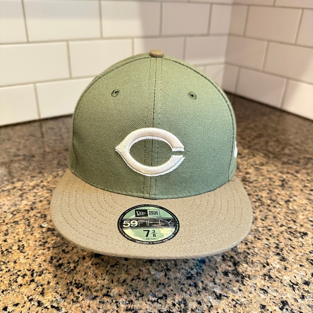 Cincinnati Reds New Era 59FIFTY 7 3/8 Olive Khaki MLB Authentic 2017 Hat New